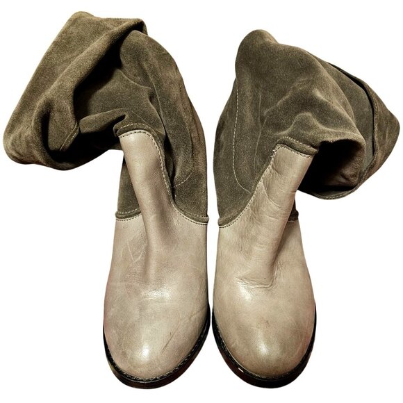 Vintage Women's Gray Leather & Suede Heeled Boots, Elaine Turner Size 9 - Picture 1 of 9